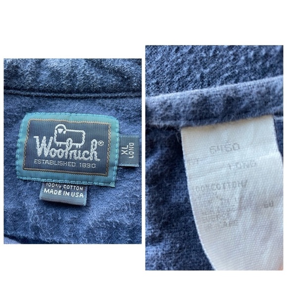 Woolrich Vintage Chamois Cotton Button Down Flannel Shirt Blue XL Long Shacket - Picture 6 of 10